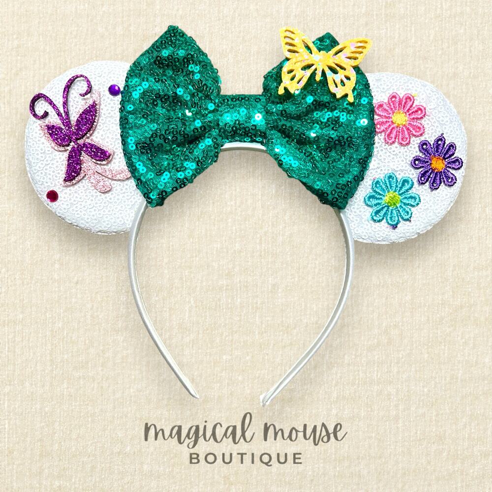 White Sequin Mirabel Butterfly Floral Minnie Ears | Disney-Inspired Mouse Ears